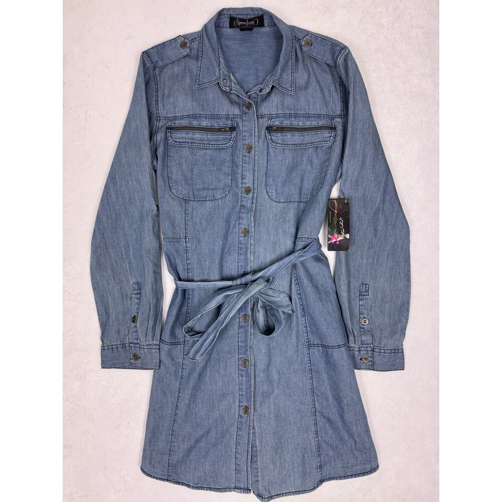 Spoon Jeans Adrian Denim Shirt Dress Large Chambray Button Front NWT